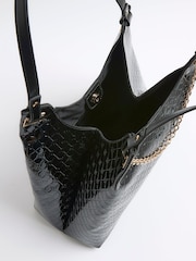 River Island Black Embossed Chain Detail Slouch Bag - Image 4 of 6
