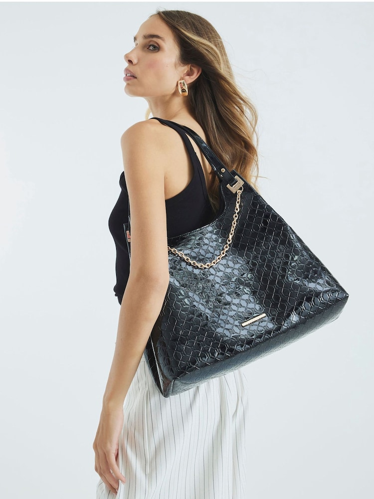 River Island Black Embossed Chain Detail Slouch Bag - Image 6 of 6