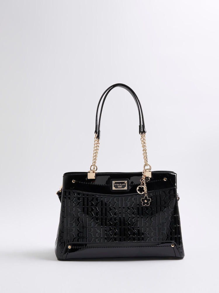 River Island Black Chain Handle Embossed Tote Bag - Image 1 of 6