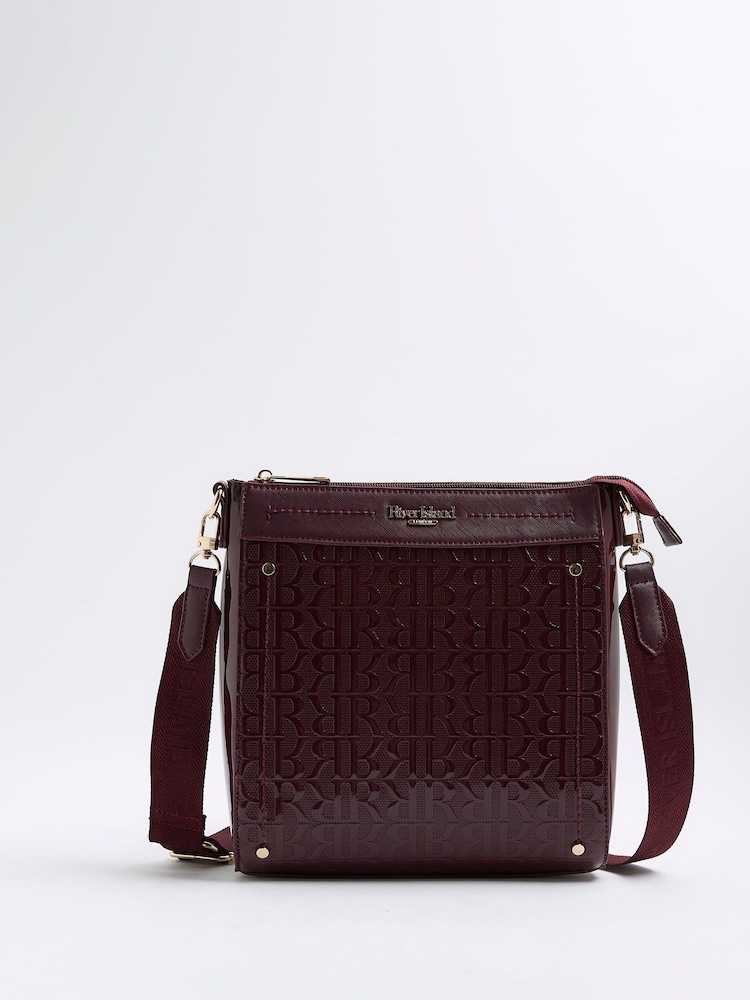 River Island Red Patent Monogram Messenger Bag - Image 1 of 6