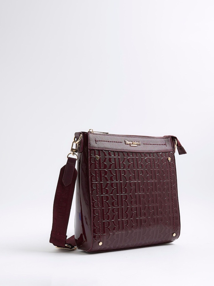River Island Red Patent Monogram Messenger Bag - Image 2 of 6