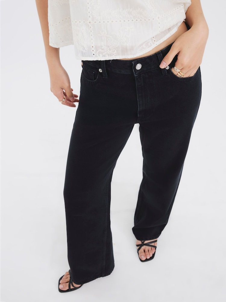 River Island Black High Rise Relaxed Straight Leg Jeans - Image 1 of 4