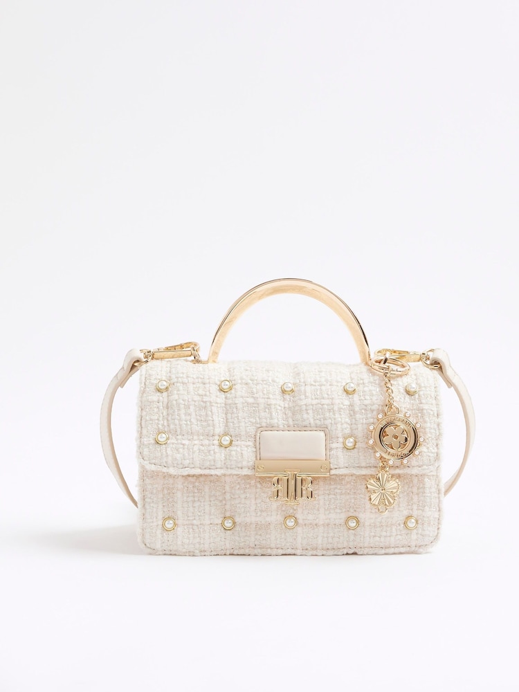 River Island Cream Mini Metal Handle Quilted Tote Bag - Image 2 of 6 River Island Cream Mini Metal Handle Quilted Tote Bag - Image 2 of 6