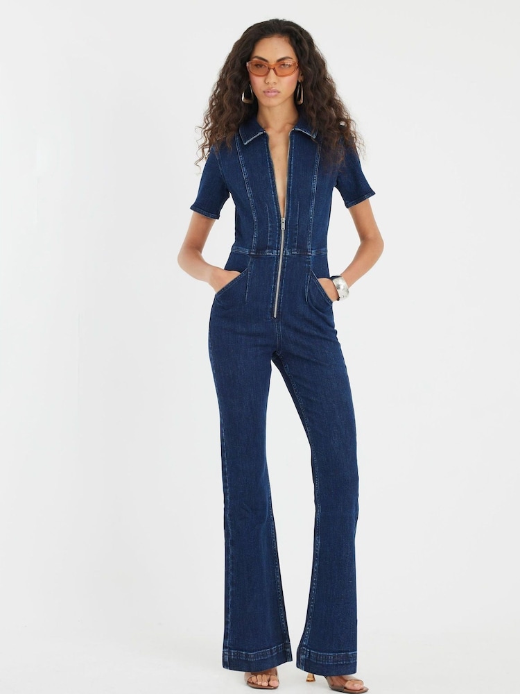 River Island Seamed Zip Denim Jumpsuit - صورة 1 من 4 River Island Seamed Zip Denim Jumpsuit - صورة 1 من 4