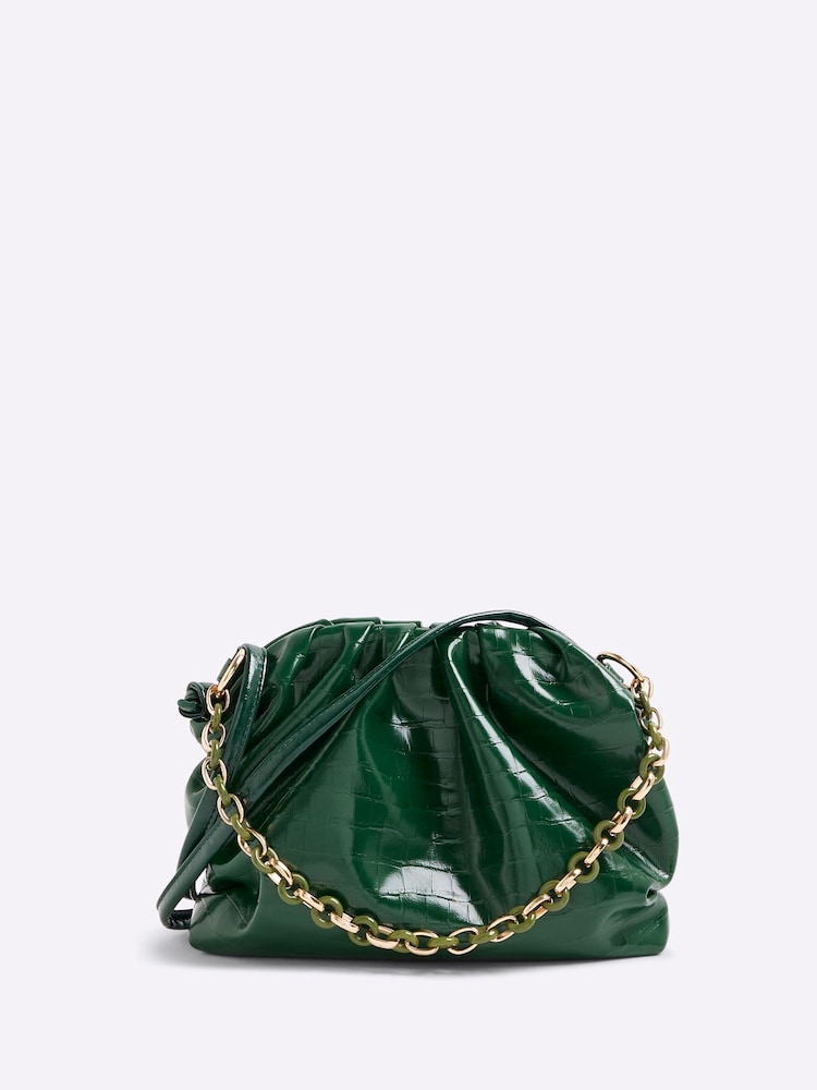 River Island Green Ruched Cross-Body Bag - Image 1 of 6 River Island Green Ruched Cross-Body Bag - Image 1 of 6