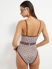 River Island Brown Monogram Print Swimsuit - Image 2 of 4