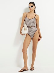 River Island Brown Monogram Print Swimsuit - Image 3 of 4