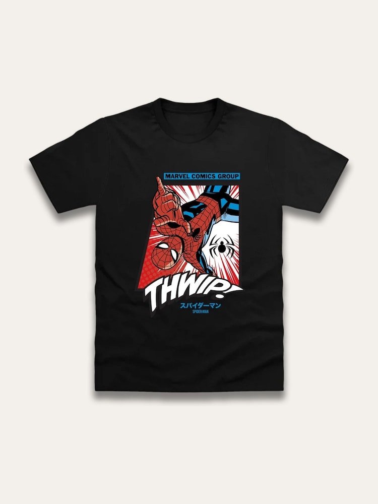 Brand Threads Black Spiderman Print T-Shirt - Image 1 of 1