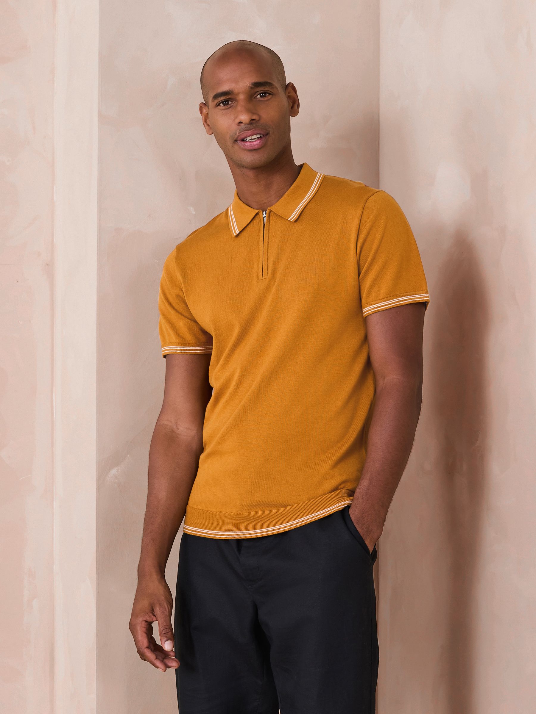 Buy Mustard Yellow Slim Fit N. Premium Tipped Short Sleeve Quarter