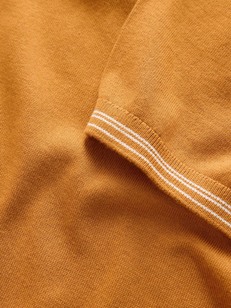 Mustard Yellow Slim Fit N. Premium Tipped Short Sleeve Quarter Zip Knit Polo Shirt - Image 3 of 3