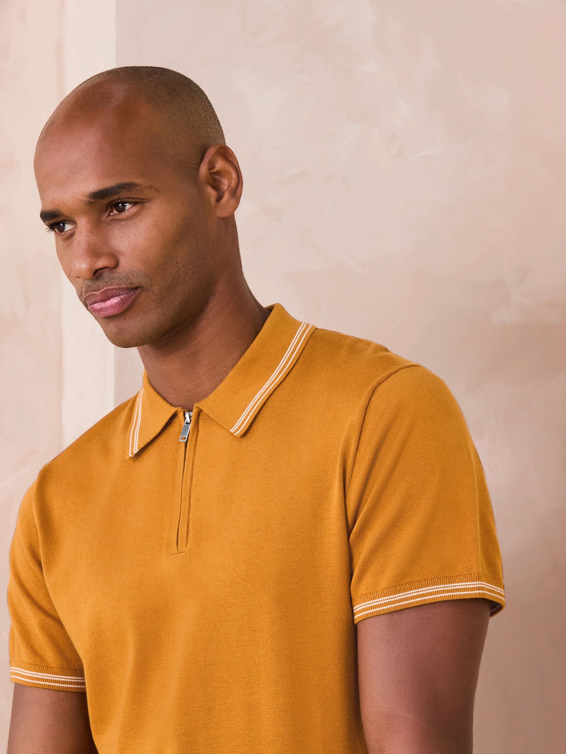 Buy Mustard Yellow Slim Fit N. Premium Tipped Short Sleeve Quarter