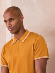 Mustard Yellow Slim Fit N. Premium Tipped Short Sleeve Quarter Zip Knit Polo Shirt - Image 4 of 8