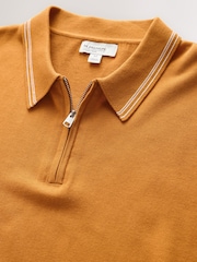 Mustard Yellow Slim Fit N. Premium Tipped Short Sleeve Quarter Zip Knit Polo Shirt - Image 7 of 8