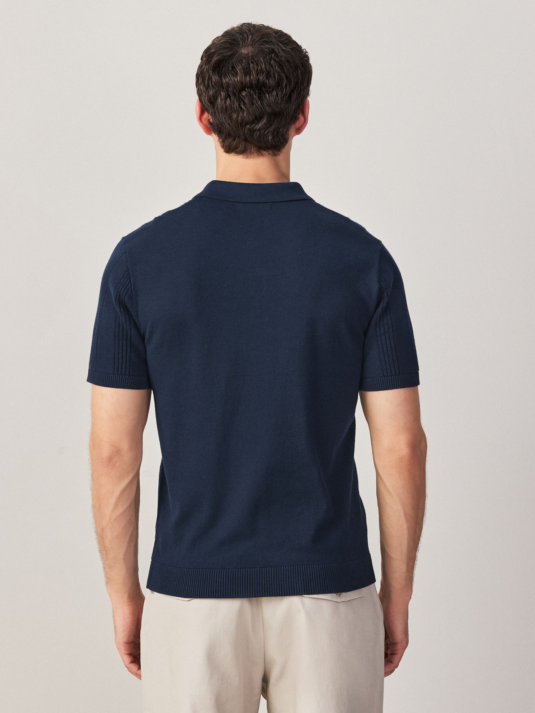 Buy Navy Blue Regular Fit Cotton Rich Pointelle Knit Polo Shirt
