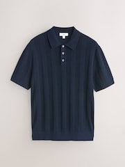 গাঢ় নীল - Cotton Rich Pointelle Stripe Short Sleeve Knit Polo Shirt - 7এর মধ্যে 5 ছবি