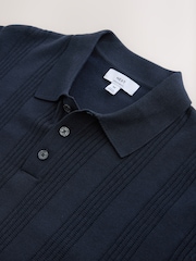 গাঢ় নীল - Cotton Rich Pointelle Stripe Short Sleeve Knit Polo Shirt - 7এর মধ্যে 7 ছবি