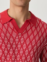 Red Regular Fit Argyle Short Sleeve Trophy Neck Polo Shirt - Image 4 of 5