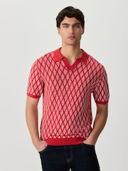 Red Regular Fit Argyle Short Sleeve Trophy Neck Polo Shirt - Image 5 of 5