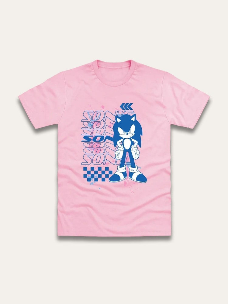 Brand Threads Pink Sonic The Hedgehog Print T-Shirt - Image 1 of 1 Brand Threads Pink Sonic The Hedgehog Print T-Shirt - Image 1 of 1