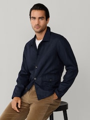 Hackett Blue Herringbone Flannel Overshirt - Image 1 of 6