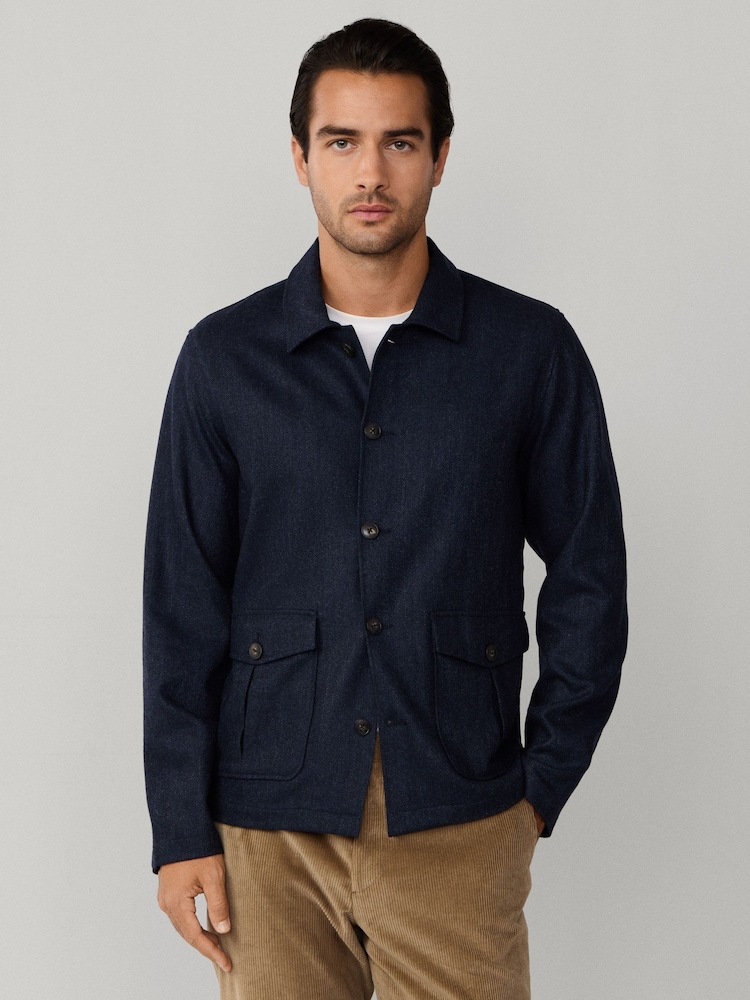 Hackett Blue Herringbone Flannel Overshirt - Image 2 of 6 Hackett Blue Herringbone Flannel Overshirt - Image 2 of 6