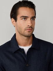 Hackett Blue Herringbone Flannel Overshirt - Image 3 of 6