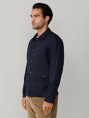 Hackett Blue Herringbone Flannel Overshirt - Image 4 of 6