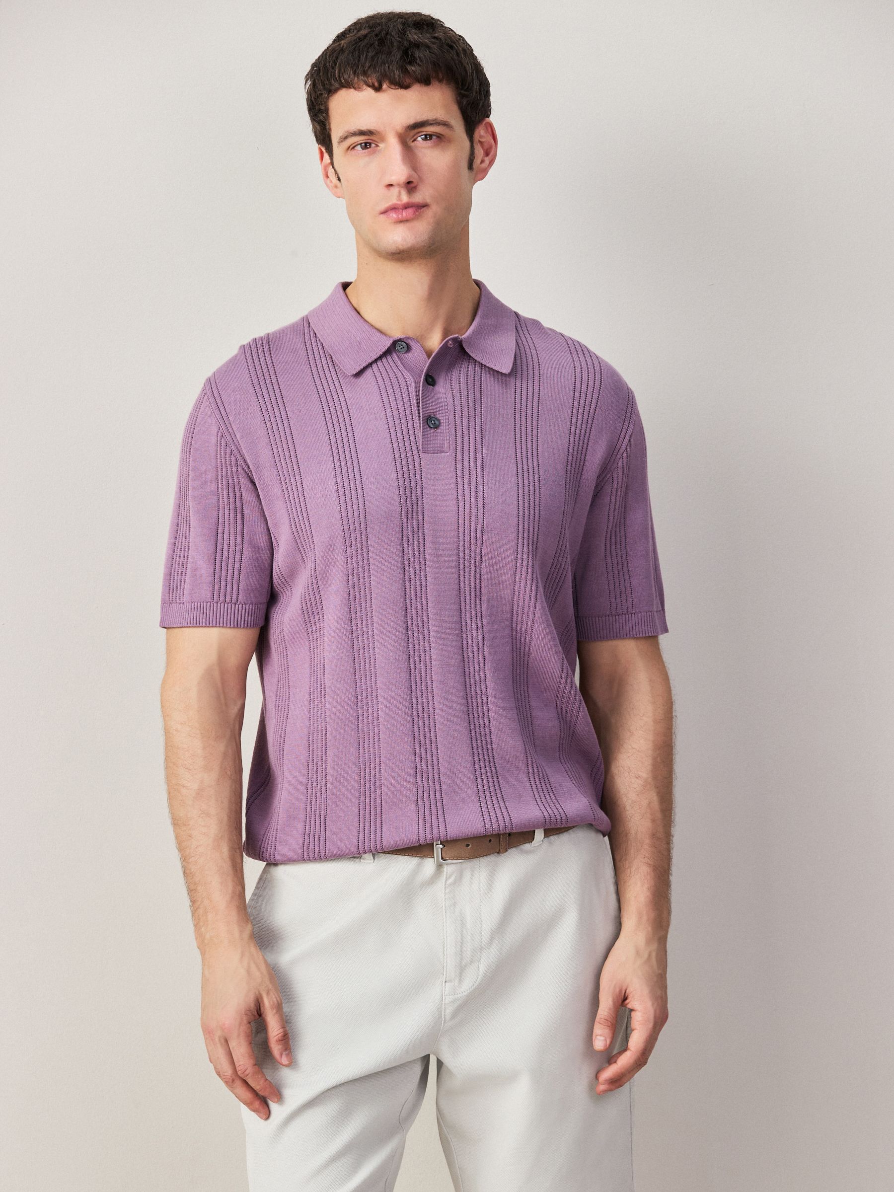 99387 Buy Purple Regular Fit Cotton Rich Pointelle Knit Polo Shirt from Next ...