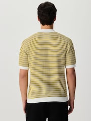 Green/White Regular Fit Crochet Striped Button Through Polo Shirt - Image 3 of 5