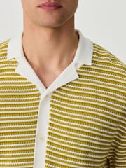 Green/White Regular Fit Crochet Striped Button Through Polo Shirt - Image 5 of 5