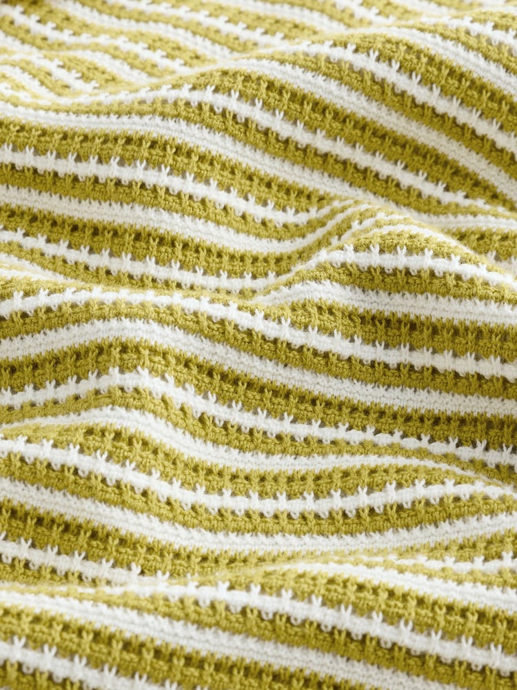 Green/White Relaxed Fit Crochet Striped Short Sleeve Button Through Polo Shirt - Image 8 of 8