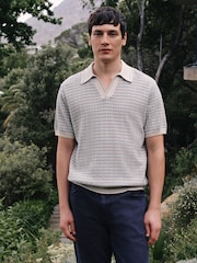 Blue/Ecru Regular Fit Stripe Trophy Neck Polo Shirt - Image 1 of 7