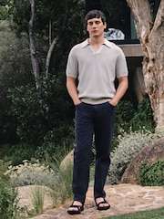 Blue/Ecru Regular Fit Stripe Trophy Neck Polo Shirt - Image 2 of 7