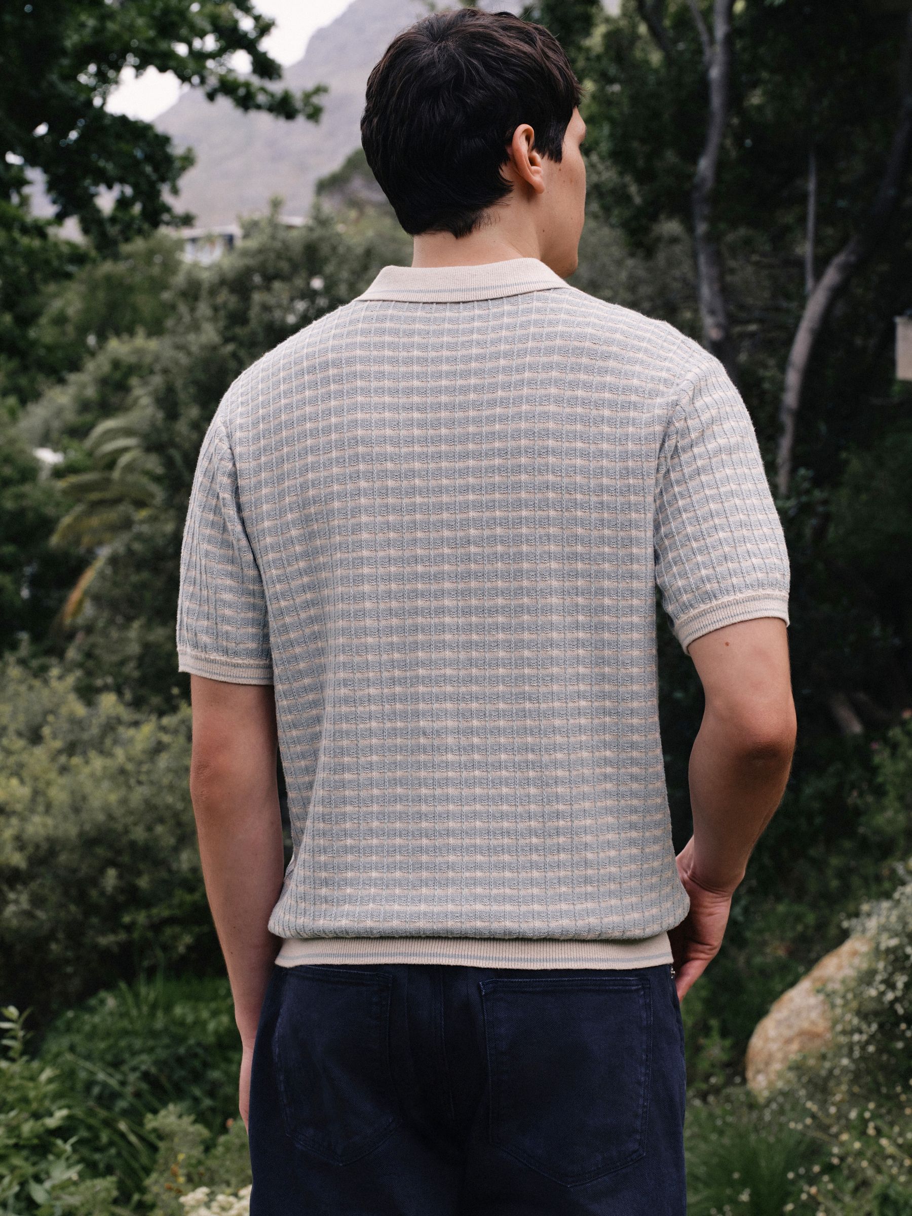 トップス TROPHY CLOTHING Broad Stitch Knit Polo40 Buy Blue/Ecru Textured Pattern Knit Trophy Polo Shirt from Next USA