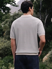 Blue/Ecru Regular Fit Stripe Trophy Neck Polo Shirt - Image 3 of 7