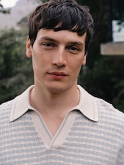 Blue/Ecru Regular Fit Stripe Trophy Neck Polo Shirt - Image 4 of 7