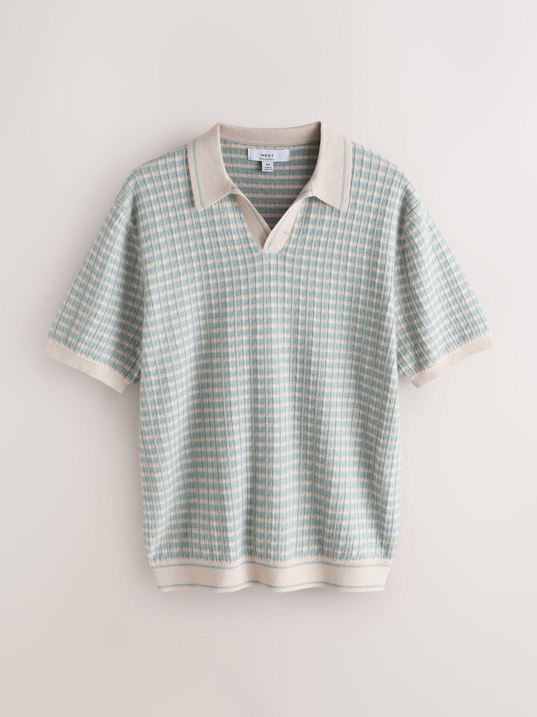 Buy Blue/Ecru Textured Pattern Knit Trophy Polo Shirt from Next USA
