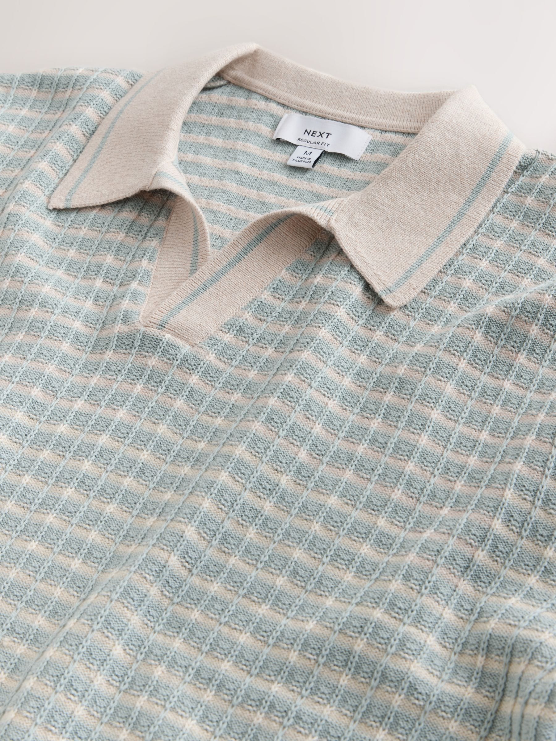 Buy Blue/Ecru Textured Pattern Knit Trophy Polo Shirt from Next USA