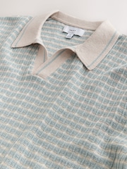 Blue/Ecru Regular Fit Stripe Trophy Neck Polo Shirt - Image 6 of 7