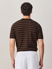 Brown Regular Fit Textured Wave Knitted Short Sleeve T-Shirt - Image 3 of 4