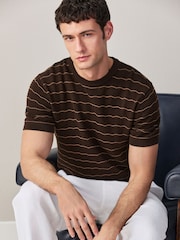 Brown Regular Fit Textured Wave Knitted Short Sleeve T-Shirt - Image 4 of 4