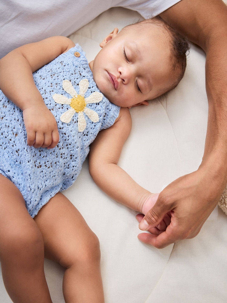 Blue Daisy Knitted Baby Romper (0mths-2yrs) - Image 1 of 8