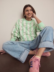 Green Heart Stripe Supersoft Peached Essentials Crew Neck Seam Detail Sweatshirt - Image 1 of 9