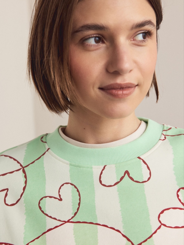 Green Heart Stripe Supersoft Peached Essentials Crew Neck Seam Detail Sweatshirt - Image 2 of 9 Green Heart Stripe Supersoft Peached Essentials Crew Neck Seam Detail Sweatshirt - Image 2 of 9