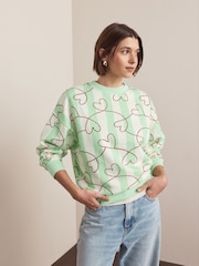 Green Heart Stripe Supersoft Peached Essentials Crew Neck Seam Detail Sweatshirt - Image 3 of 9