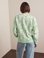 Green Heart Stripe Supersoft Peached Essentials Crew Neck Seam Detail Sweatshirt - Image 5 of 9