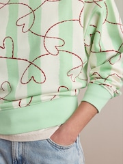 Green Heart Stripe Supersoft Peached Essentials Crew Neck Seam Detail Sweatshirt - Image 6 of 9