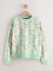 Green Heart Stripe Supersoft Peached Essentials Crew Neck Seam Detail Sweatshirt - Image 7 of 9