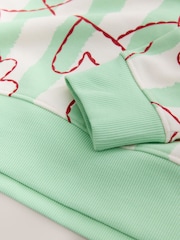 Green Heart Stripe Supersoft Peached Essentials Crew Neck Seam Detail Sweatshirt - Image 8 of 9