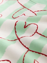 Green Heart Stripe Supersoft Peached Essentials Crew Neck Seam Detail Sweatshirt - Image 9 of 9